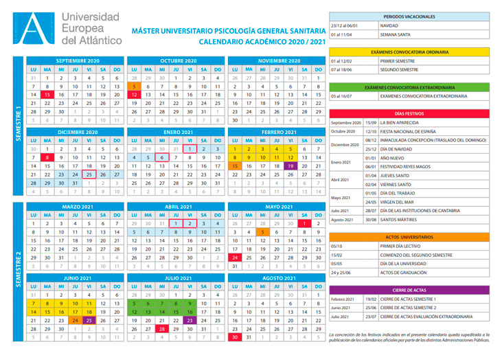 Universidad Europea De Madrid Calendario Académico Calendario aug 2021